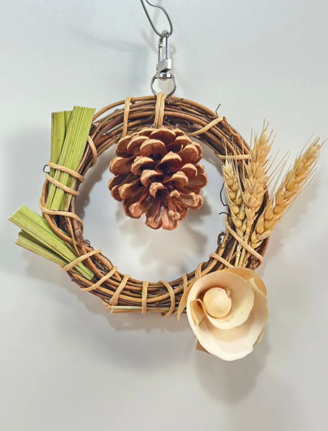 Natural Bird Cage Toy – Edible Chew with Corn, Grass Weaving & Bamboo