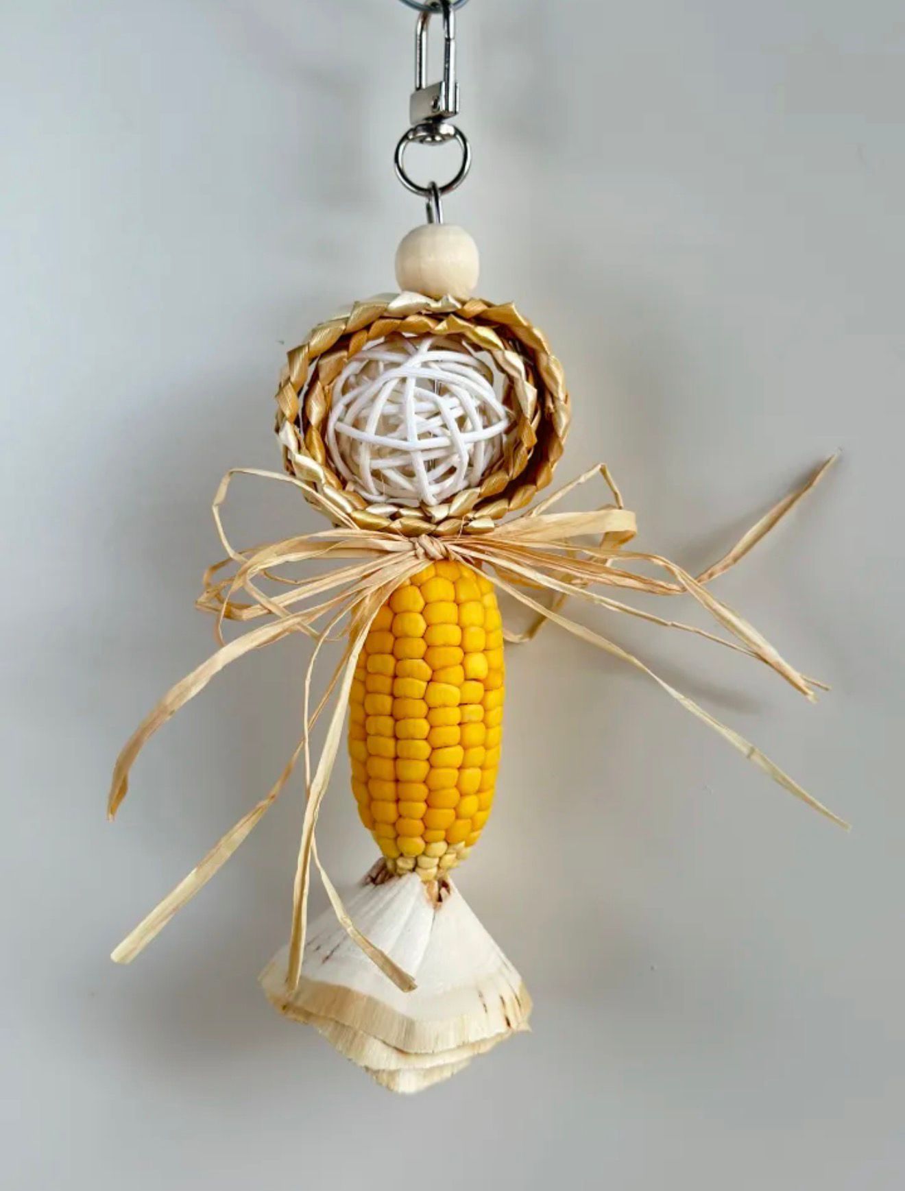 Natural Bird Cage Toy – Edible Chew with Corn, Grass Weaving & Bamboo
